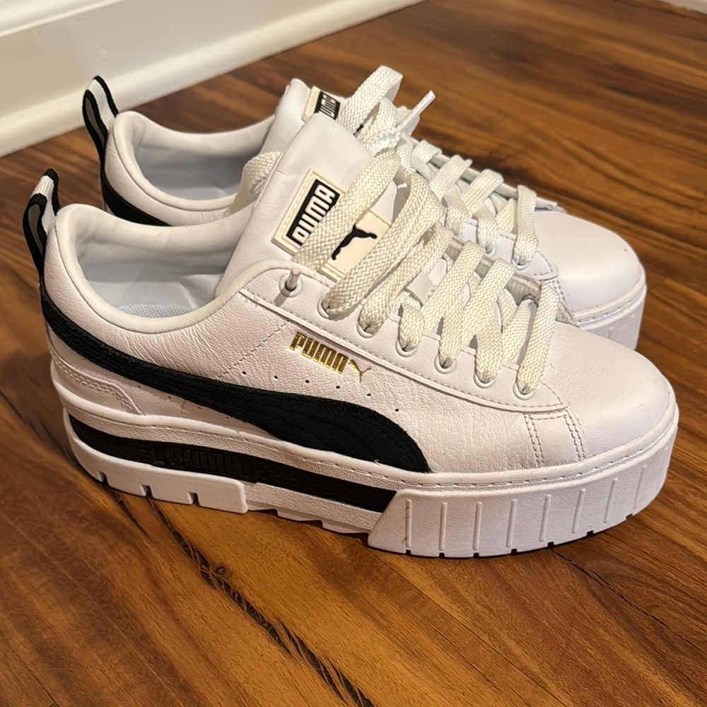 Puma White and Black Platform Sneakers